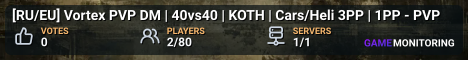 [RU/EU] Vortex PVP DM | 40vs40 | KOTH | Cars/Heli 3PP | 1PP - PVP