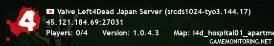 Valve Left4Dead Japan Server (srcds1024-tyo3.144.17)
