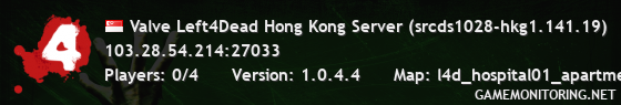Valve Left4Dead Hong Kong Server (srcds1028-hkg1.141.19)
