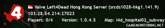 Valve Left4Dead Hong Kong Server (srcds1028-hkg1.141.9)