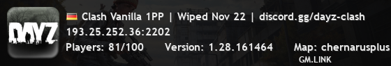 Clash Vanilla 1PP | Wiped Nov 22 | discord.gg/dayz-clash