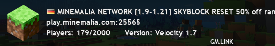 MINEMALIA NETWORK [1.9-1.21] SKYBLOCK RESET 50% off ranks & 20% off gems on store.minemalia.com