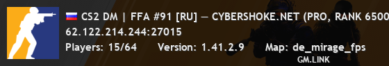 CS2 DM | FFA #91 [RU] — CYBERSHOKE.NET (PRO, RANK 6500+, ELO