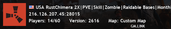 USA RustChimera 2X|PVE|Skill|Zombie|Raidable Bases|Monthly