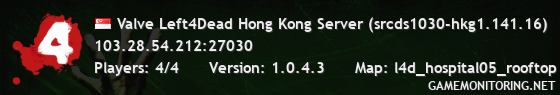 Valve Left4Dead Hong Kong Server (srcds1030-hkg1.141.16)