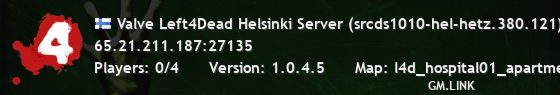 Valve Left4Dead Helsinki Server (srcds1010-hel-hetz.380.121)